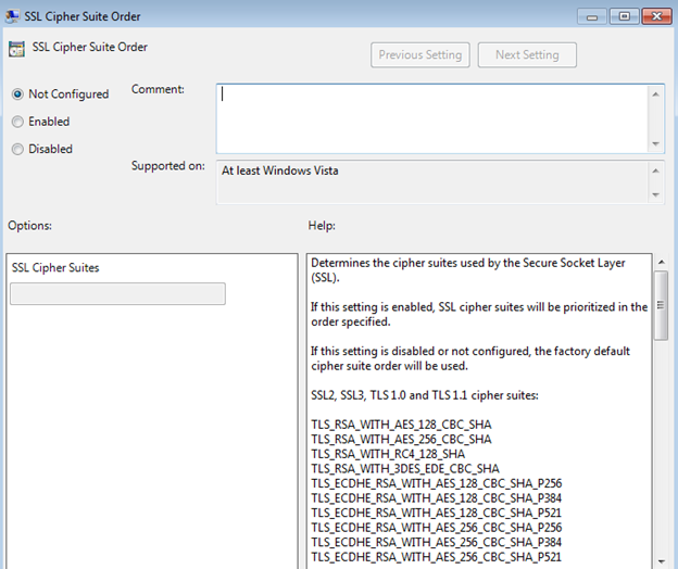 SSL Cipher Suite Order policy setting