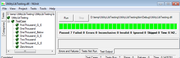 Figure 1.6 NUnit Test Report with No Error