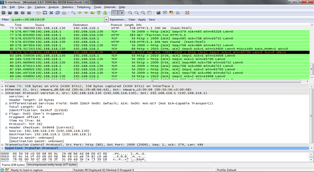 Figure 3. Wireshark Packet Filtering (Click to Enlarge)